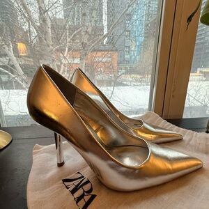 Zara Shiny Silver Stiletto Heels